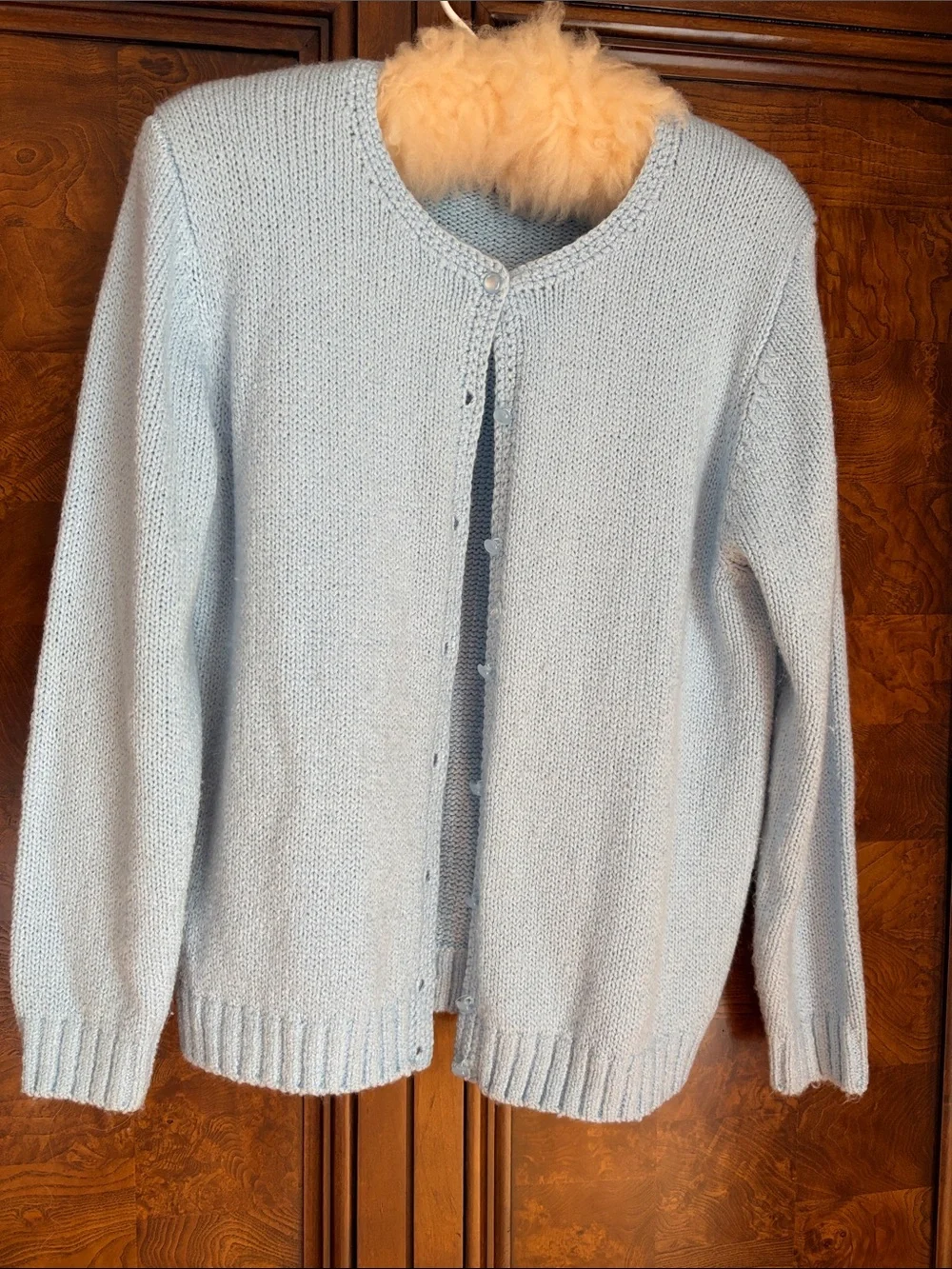 Vintage 90s Leon Levin Hand Loomed Round Neck Light Blue Cardigan - Size L